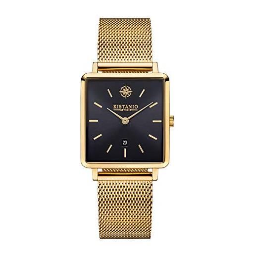 Kistanio carré go-blks-m - orologio da donna con cinturino in maglia milanese, data in acciaio inox placcato oro e vetro zaffiro