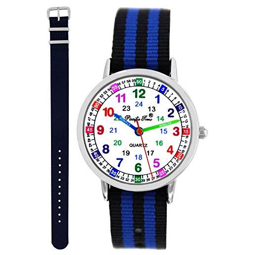 Pacific Time 11140 - orologio da polso per bambini con 2 cambiamenti, cinturino in tessuto blu, nero e blu, analogico, al quarzo