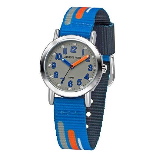 JACQUES FAREL orologio da polso per bambini, analogico, al quarzo, con cinturino in tessuto, blu, arancione, grigio, kps 201, blu, cinghia