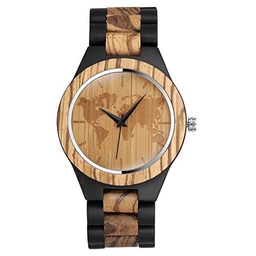 SUPBRO orologio da uomo in legno, orologio legno uomo al quarzo con cinturino in legno, con cinturino regolabile