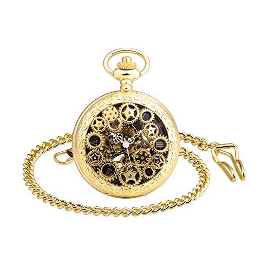MICGIGI - orologio da tasca unisex con catena, analogico, a carica manuale, stile retrò, cavo, gold