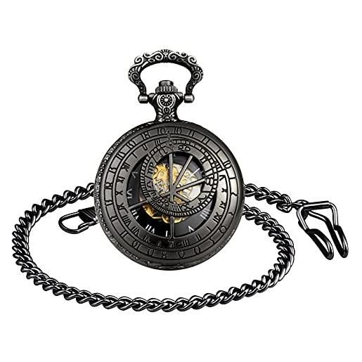 SUPBRO orologio da tasca uomo orologio da taschino stile classico e vintage, colore nero da donna uomo regalo meccanico costellazione