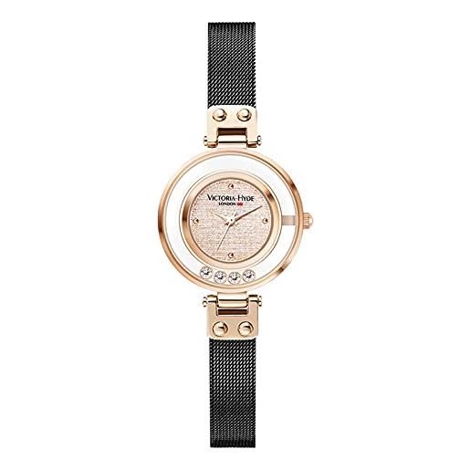 VICTORIA HYDE orologi da donna piccolo quadrante analogico al quarzo con cinturino in pelle crystal spark series, oro e nero. , braccialetto