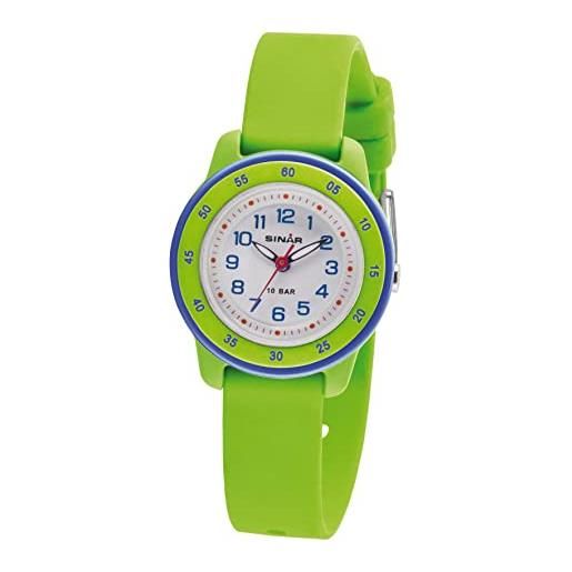 Sinar xb-22-3 - orologio da bambino, 10 bar, cinturino in silicone, lancette luminose analogiche al quarzo, colore: verde/blu