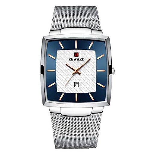 Allskid-Montres allskid - orologio da polso da uomo quadrato, stile minimalista, quadrante in acciaio inossidabile, cinturino da polso al quarzo, b-bianco, 48 * 37mm, bracciale