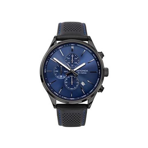 Sekonda 1773 orologio cronografo nero da uomo, blu, cinturino
