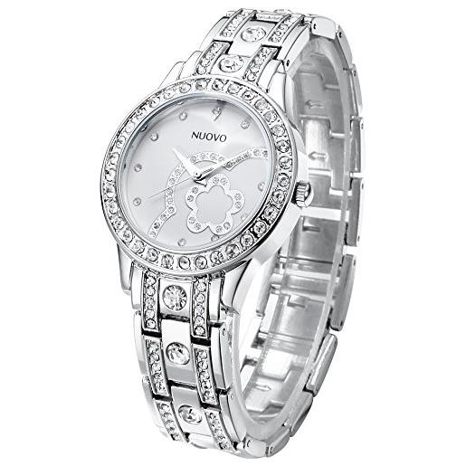 NUOVO orologi donna argento analogici quarzo acciaio inox diamanti bracciale moda lusso orologi da polso cinturino in acciaio eleganti orologi al quarzo in acciaio inossidabile