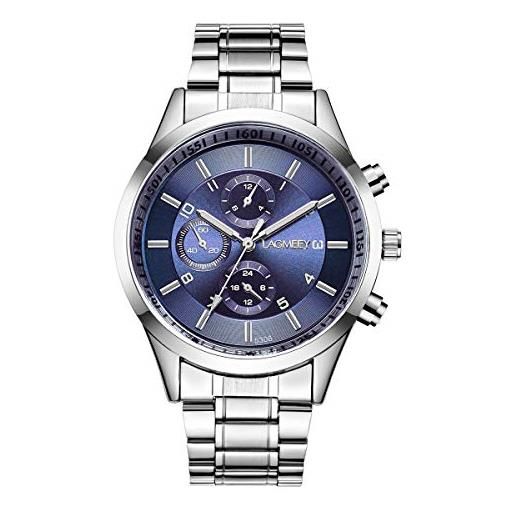 Clastyle orologio polso cronografo decorativo da uomo classico con cinturino in acciaio argento blu