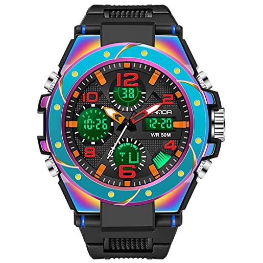 findtime orologio sportivo digitale militare da uomo, grande display, impermeabile, con sveglia, calendario, cronografo, colore: blu, 