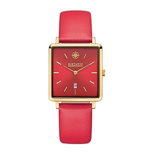 Kistanio carré go-rts-rtn - orologio da donna con cinturino in pelle, data in acciaio inox placcato oro e vetro zaffiro