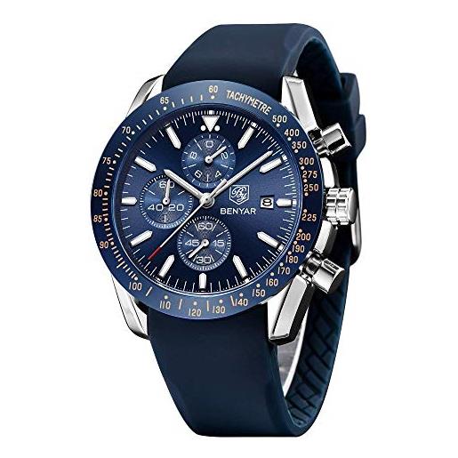 BY BENYAR orologio uomo elegante movimento al quarzo sportivo alla moda cronografo business orologi uomo 3amt impermeabile e antigraffio regalo da uomo