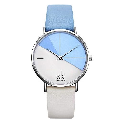 SHENGKE shngke semplicità creativa le donne guardano vera pelle elegante le donne orologi da polso delle donne (k0095-blue&white)