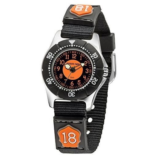 Jacques farel kwd 4000 - orologio da polso per bambini, al quarzo, analogico, cinturino in tessuto, colore nero, arancione, nero , cinghia