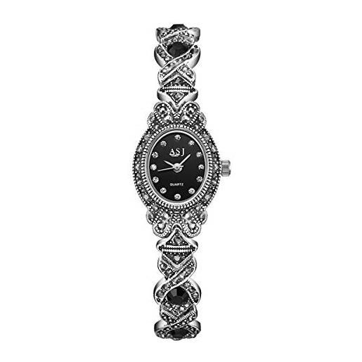 Clastyle orologio strass da donna gotico orologi da polso ovale con cinturino in acciaio nero regalo orologio da donna