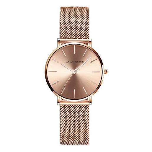 HANNAH MARTIN orologio da polso donna ultra sottile quarzo acciaio inossidabile (oro rosa)