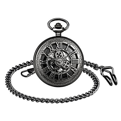 SUPBRO orologio da tasca vintage acciaio orologio da uomo con catena orologio da taschino per uomo donna
