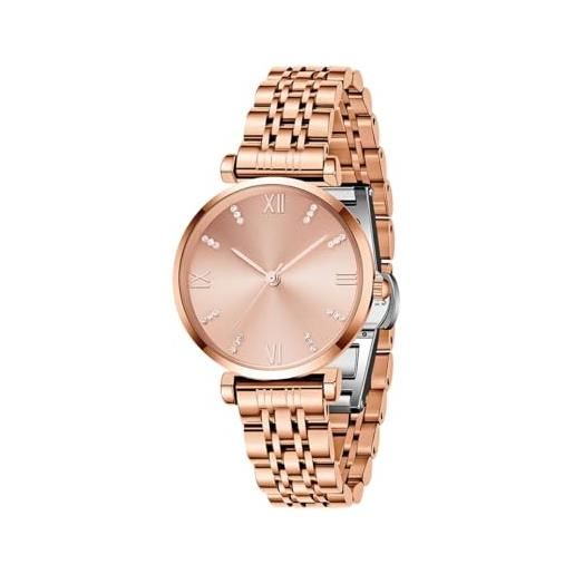 TIME100 orologio donna al quazo analogico elegante con quadrante diamantato in oro rosa 18 kt acciaio inossidabile impermeabile regalo donna(oro rosa)
