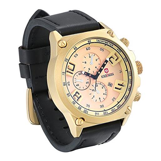 JewelryWe orologi da uomo elegante cinturino in pelle impermeabile data calendario business casual analogico orologio da polso al quarzo cronometro orologio sportivo multifunzione