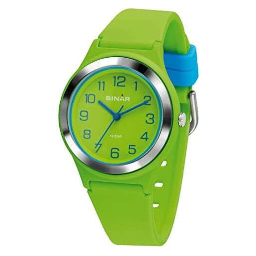 Sinar xb-48-13 - orologio da polso da ragazzo, analogico, al quarzo, 10 bar, impermeabile, verde fluo, blu chiaro, verde fluo