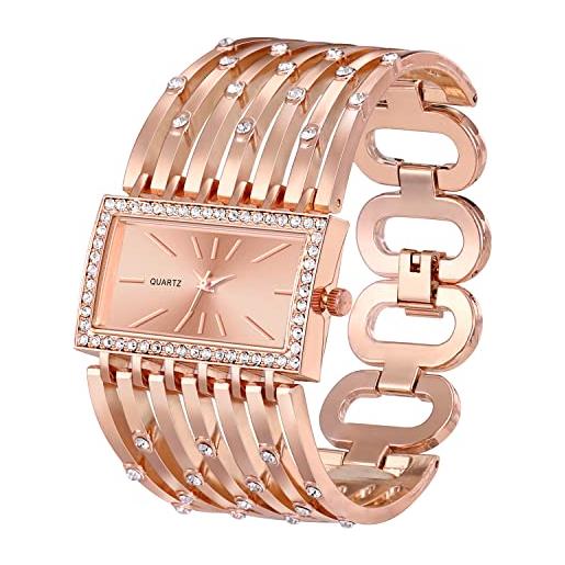 ManChDa square lady diamond - braccialetto con orologio al quarzo, elegante ed elegante, adatto per eventi di lavoro, feste e altre occasioni sociali (oro rosa)