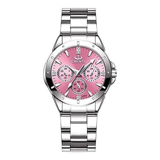 Clastyle orologi da donna cronografo decorativi moda orologi rosa donna luminosi con strass orologio da polso in acciaio inossidabile argento regalo orologio