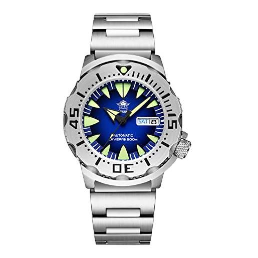 ADDIESDIVE orologio da uomo subacqueo automatico in vetro zaffiro cinturino in acciaio inox ad2103, blu, bracciale