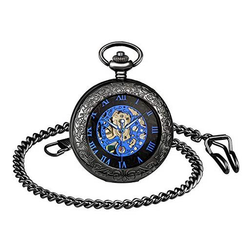 MICGIGI-orologio da tasca unisex meccanico a carica manuale, movimento scheletrico analogico da tasca con catena