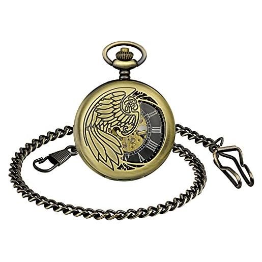 SUPBRO orologio da tasca vintage orologio stile retro con quadrante rotondo e numeri romani meccanico aquila