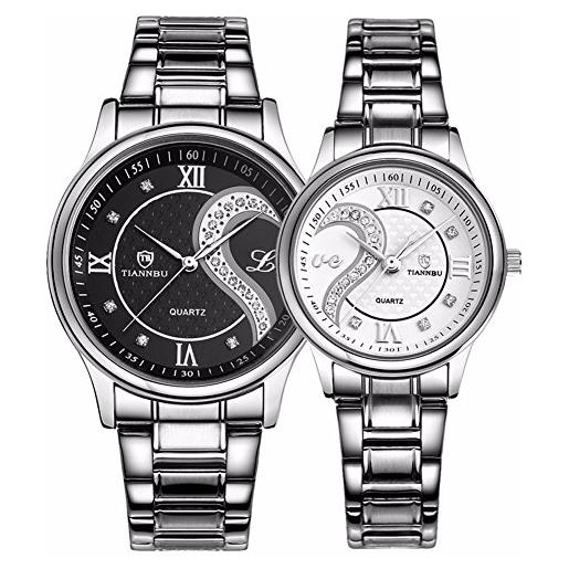 DREAMING Q&P orologi da polso per lui e per lei in acciaio inossidabile, bianco e nero. , casual