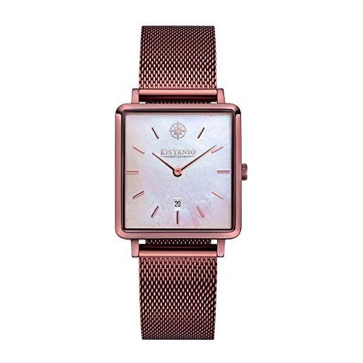 Kistanio carré mo-pm-m - orologio da donna con cinturino in maglia milanese, data in acciaio inox, madreperla, vetro zaffiro