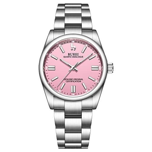 BUREI classic watches orologio al quarzo da donna orologio da 36 mm in acciaio inossidabile per donna orologio da polso da lavoro con data unica