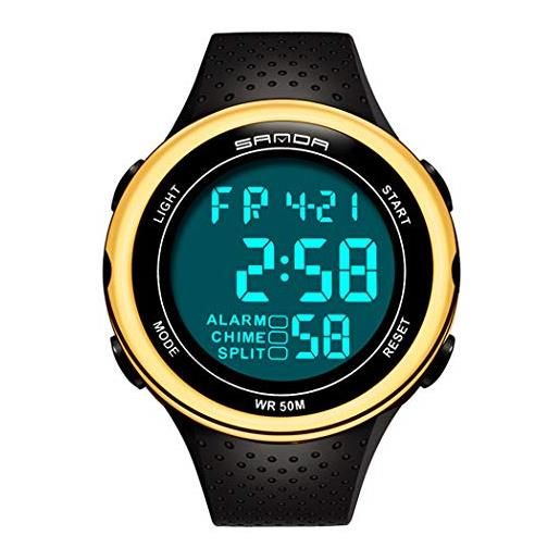 Allskid-Orologi uomo orologi, allskid sportivo impermeabile luminoso multifunzione all'aperto digitale elettronico moda orologi da polso (45mm, nero+oro)