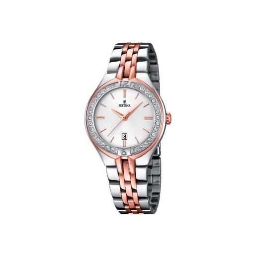 Festina f16868/2, orologio al quarzo da donna, con quadrante bianco analogico e cinturino in acciaio inox color oro rosa (placcato)