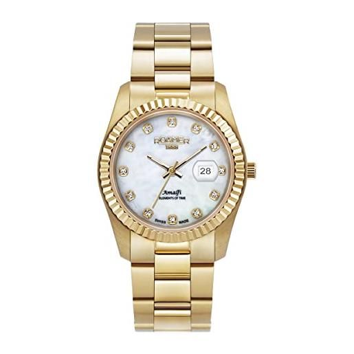 Roamer orologio da donna analogico al quarzo 852844 amalfi, oro/oro/bianco - 852844 47 89 20, bracciale