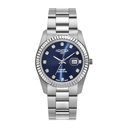 Roamer orologio da donna analogico al quarzo 852844 amalfi, argento/argento/blu - 852844 41 49 20, bracciale