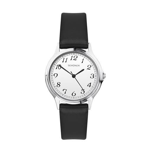 Sekonda orologio classico da donna al quarzo, facile lettura, con quadrante analogico bianco e cinturino nero, nero , cinturino
