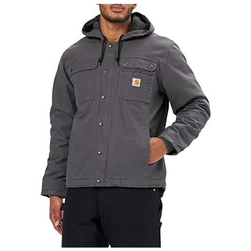 Carhartt giacca da lavoro vestibilità comoda in tessuto washed duck, con fodera in tessuto sherpa, uomo, gris (ghiaia), xl
