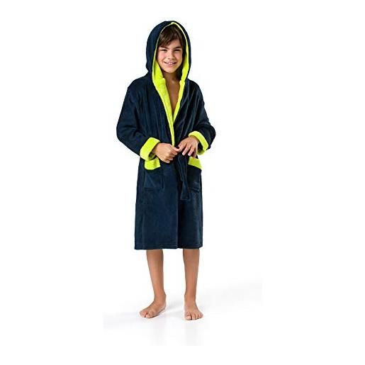 Envie, accappatoio da bambino, vestaglia con cappuccio, bicolore navy grün 146 cm/152 cm