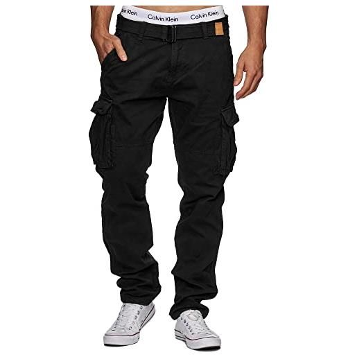 Indicode uomini william cargo pants | pantaloni cargo in cotone con 7 tasche incluso cintura new black xl