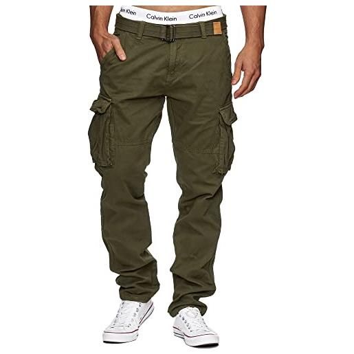 Indicode uomini william cargo pants | pantaloni cargo in cotone con 7 tasche incluso cintura raven m