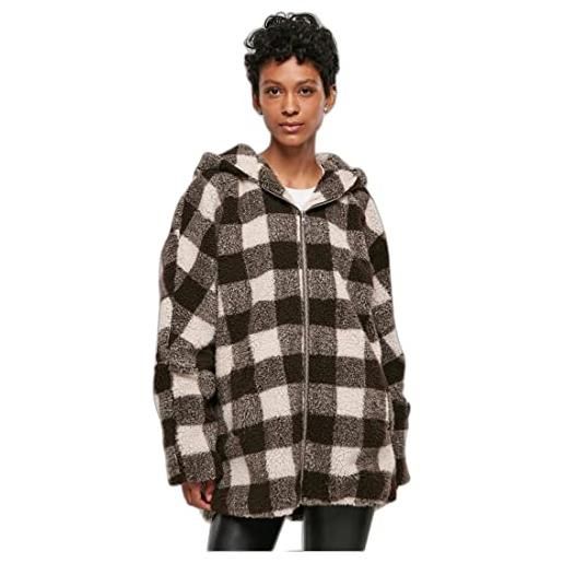 Urban Classics ladies hooded oversized check sherpa jacket, giacca, donna, multicolore (pink/brown), s
