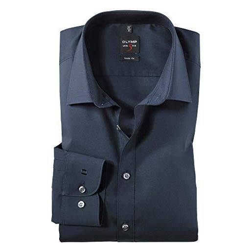 Olymp uomo camicia business a maniche lunghe level five, body fit, new york kent, marine 18,43