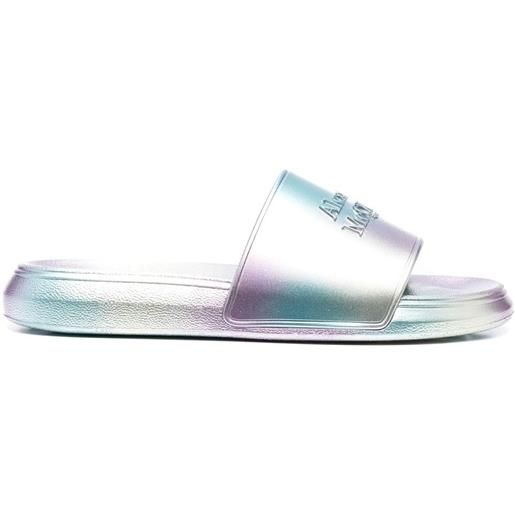 Alexander McQueen sandali slides con logo goffrato - blu