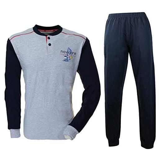 Navigare pigiama uomo cotone jersey manica lunga colori grigio e blu 2141274 (xxl, blu navy)