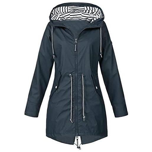 NTNY3 giacca impermeabile antipioggia cappotto lungo con cintura giacche a vento donna leggera con cappuccio taglie forti ragazza cappotti giubbotto trekking traspirante zip sportiva parka (nero, xl)