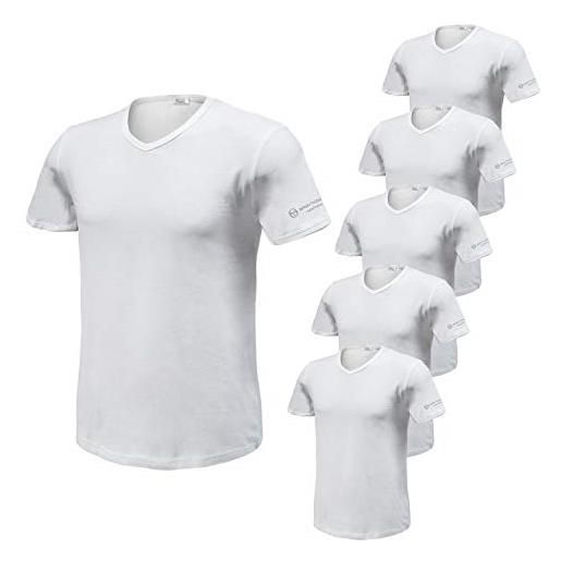 Sergio Tacchini, set da 6 magliette intime uomo in cotone elasticizzato modello paricollo. Bianco quinta
