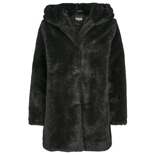 Urban classics giubbotto donna ecopelliccia con cappuccio extra grande, cappotto in pile corto, tasche laterali e chiusura ad occhiello, taglie da xs a 5xl