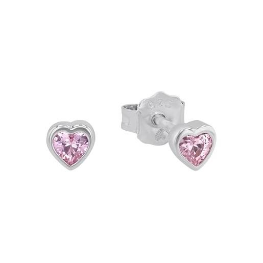 Prinzessin Lillifee princess lillifee orecchini orecchini per bambini in argento sterling 925, con sintetizzatore di zirconi cubici, 0.4 cm, rosa, cuore, in confezione regalo per gioielli, 2021046