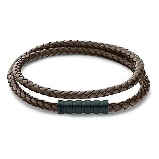 Calvin Klein braccialetto in pelle da uomo collezione wrapped & braided marrone - 35000096