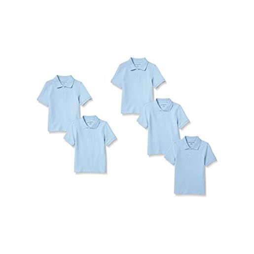 Amazon Essentials polo in filato piqué a maniche corte in stile uniforme bambini e ragazzi, pacco da 5, bianco/grigio medio puntinato, 10 anni